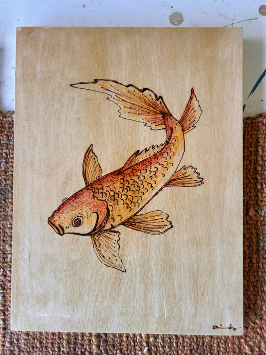 AA sale! Koi wood burnt artwork