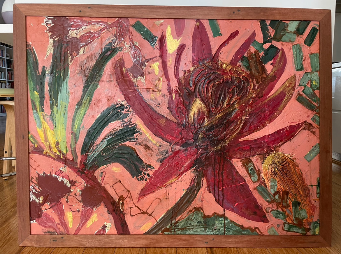 Waratah and Kangaroo mixed media Painting