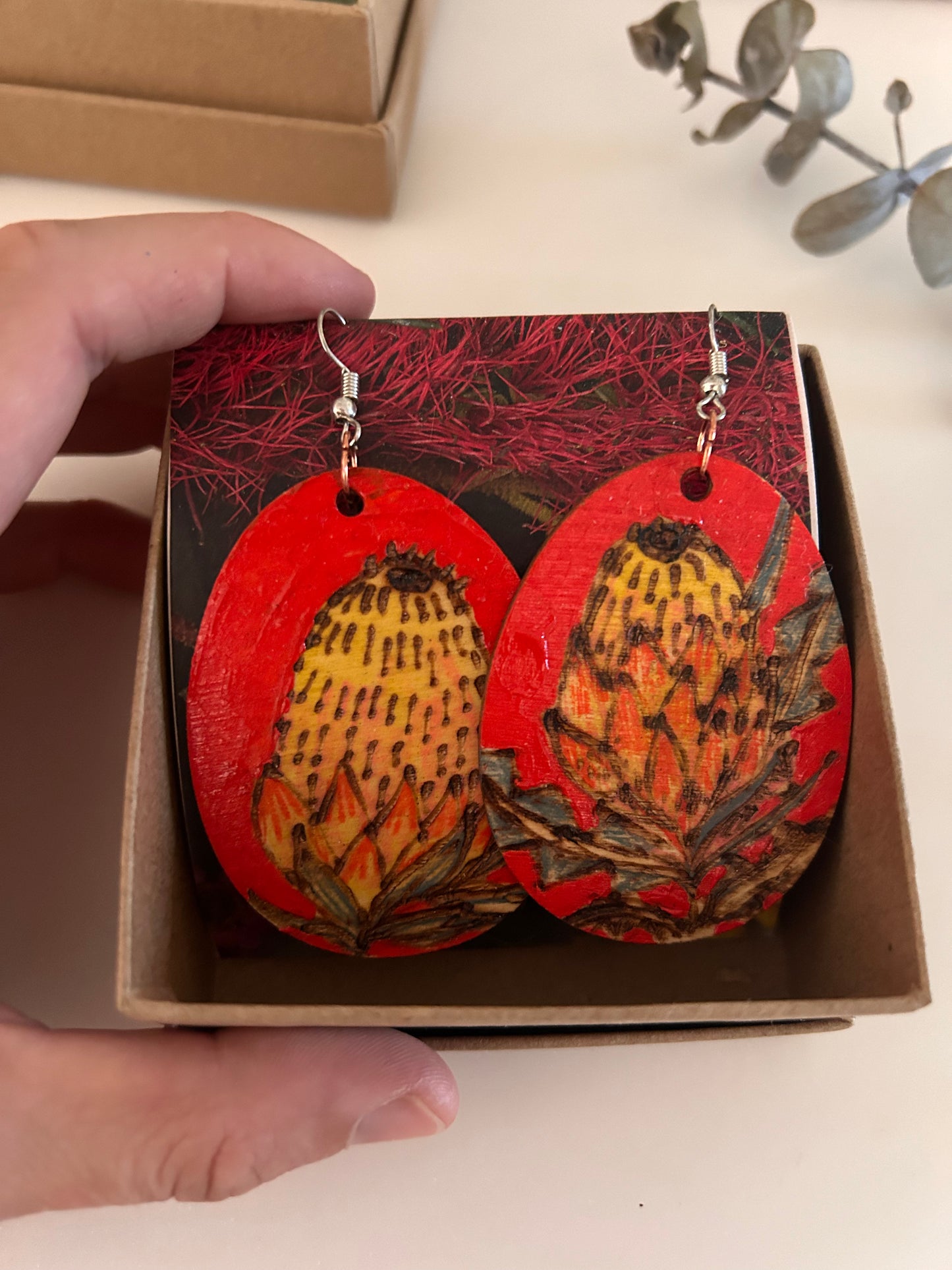 Red banksia Earrings