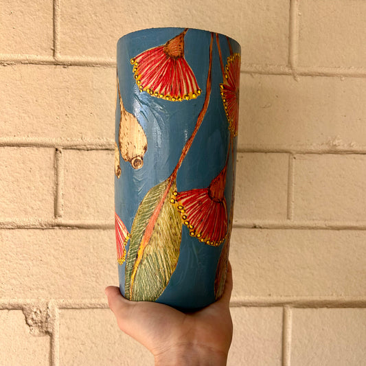 30cm long blue wooden vase